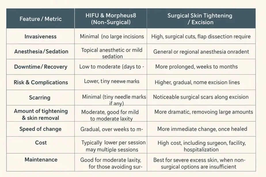 Table showing benefits of Lipo Freeze 2 U Salford treatments for skin tightening following weight loss injections.